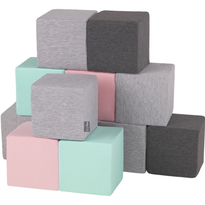 KiddyMoon Blocchi Morbidi Colorati 12 Pezzi Per Bambini 14Cm, Cubi:Grigio Chiaro/Grigio Scuro/Rosa/Menta - cubi:grigio chiaro/grigio scuro/rosa/menta