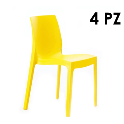 Set 4pz GrandSoleil Sedia Giardino Ice Higlopp Polipropilene Gialla Impilabile