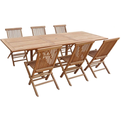 SALENTO - Set estensibile tavolo da giardino rettangolare e sedie pieghevoli teak - 180-240 CM - 8 persone - Sedie X 6 - Beige naturale