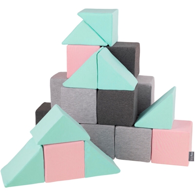 KiddyMoon Blocchi Morbidi Colorati 24 Pezzi Per Bambini 14Cm, Mix:Grigio Chiaro/Grigio Scuro/Rosa/Menta - mix:grigio chiaro/grigio scuro/rosa/menta