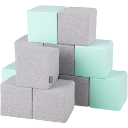 KiddyMoon Blocchi Morbidi Colorati 12 Pezzi Per Bambini 14Cm, Cubi:Grigio Chiaro/Menta - cubi:grigio chiaro/menta precio