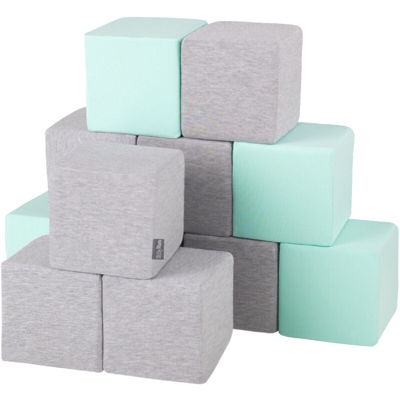 KiddyMoon Blocchi Morbidi Colorati 12 Pezzi Per Bambini 14Cm, Cubi:Grigio Chiaro/Menta - cubi:grigio chiaro/menta