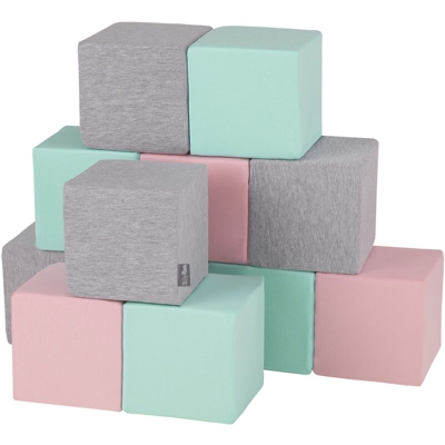 KiddyMoon Blocchi Morbidi Colorati 12 Pezzi Per Bambini 14Cm, Cubi:Grigio Chiaro/Rosa/Menta - cubi:grigio chiaro/rosa/menta