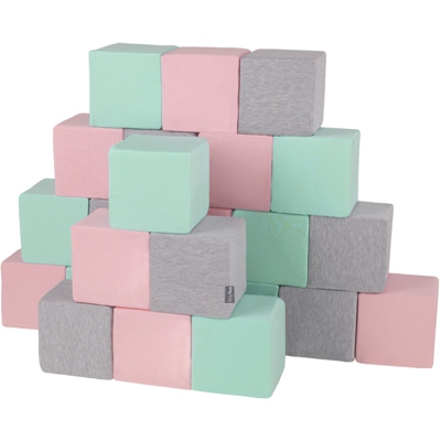 KiddyMoon Blocchi Morbidi Colorati 24 Pezzi Per Bambini 14Cm, Cubi:Grigio Chiaro/Rosa/Menta - cubi:grigio chiaro/rosa/menta