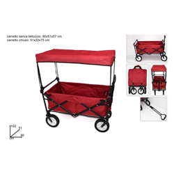 Carretto pieghevole carrello spiaggia da giardino in tela con tettuccio rosso - Rosso características