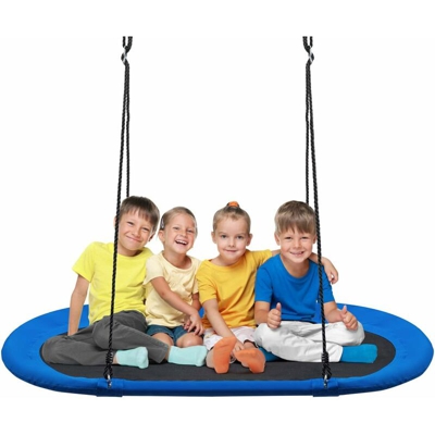 Altalena Ovale, Altalena per Albero 150 cm con Altezza Regolabile 100-160 cm, con Corde Multistrato, Adatta per Portico Cortile Giardino (Blu)