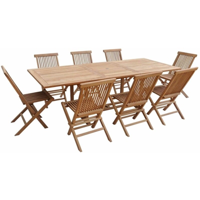 SALENTO - Set estensibile tavolo da giardino rettangolare e sedie pieghevoli teak - 180-240 CM - 8 persone - Sedie X 8 - Beige naturale