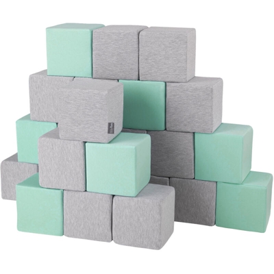 KiddyMoon Blocchi Morbidi Colorati 24 Pezzi Per Bambini 14Cm, Cubi:Grigio Chiaro/Menta - cubi:grigio chiaro/menta