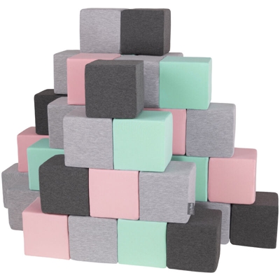 KiddyMoon Blocchi Morbidi Colorati 48 Pezzi Per Bambini 14Cm, Cubi:Grigio Chiaro/Grigio Scuro/Rosa/Menta - cubi:grigio chiaro/grigio scuro/rosa/menta