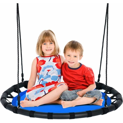 Altalena da Giardino a Nido, per Bambini e Adulti, Altezza Regolabile, Rotonda, Diametro120 cm, Portata Max. 300 kg (Blu)