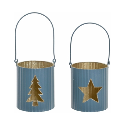 Portacandele DKD Home Decor Azzurro Metallo (9 x 9 x 10 cm) (2 pcs)