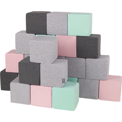 KiddyMoon Blocchi Morbidi Colorati 24 Pezzi Per Bambini 14Cm, Cubi:Grigio Chiaro/Grigio Scuro/Rosa/Menta - cubi:grigio chiaro/grigio scuro/rosa/menta