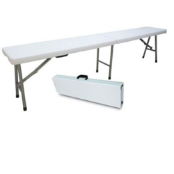 Panca panchina panchetta 183X25H44cm pieghevole in dura resina di plastica bianca con 3 gambe in ferro e metallo richiudibile per tavolo en oferta