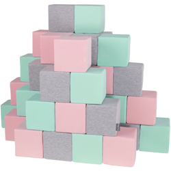 KiddyMoon Blocchi Morbidi Colorati 48 Pezzi Per Bambini 14Cm, Cubi:Grigio Chiaro/Rosa/Menta - cubi:grigio chiaro/rosa/menta precio