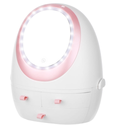 Scatola portaoggetti cosmetica con specchio illuminato a LED Organizzatore per trucco antipolvere con custodia portatile per prodotti per la cura en oferta