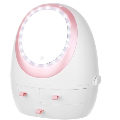Scatola portaoggetti cosmetica con specchio illuminato a LED Organizzatore per trucco antipolvere con custodia portatile per prodotti per la cura