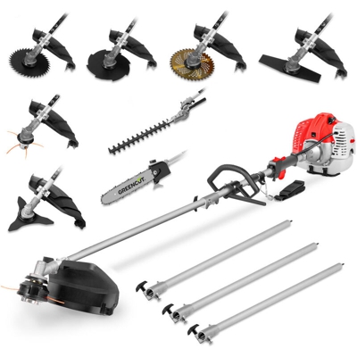 Utensile multifunzione GM650X-9 con motore a benzina 2 tempi 65cc 4,9cv. 9 diversi accessori per il taglio. Manubrio a doppia impugnatura.