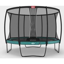 SOLO TRAMPOLINO Tappeto elastico da giardino rotondo 430cm - verde Deluxe XL. Rete con pali curvi per maggiore sicurezza. Salti fluidi grazie alle precio