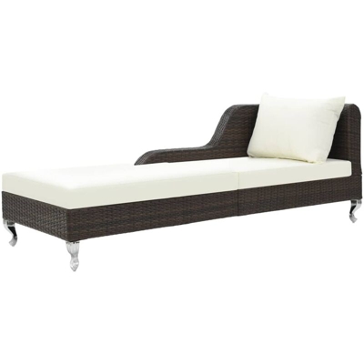 Lettino Prendisole con Cuscino in Polyrattan Marrone