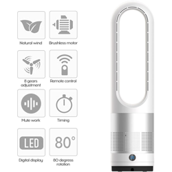 Ventola senza lama anione da 18 pollici Telecomando Display digitale Timing Home Office Ventola di raffreddamento desktop muto,Spina SilverEU características