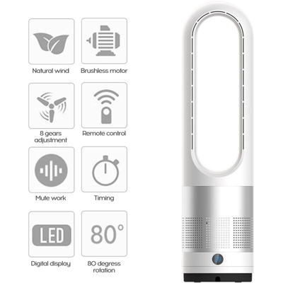 Ventola senza lama anione da 18 pollici Telecomando Display digitale Timing Home Office Ventola di raffreddamento desktop muto,Spina SilverEU
