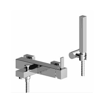 Square gruppo vasca esterno con miscelatore doccia duplex cromato