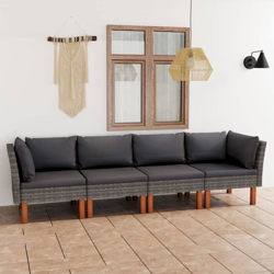 vidaXL Divano da Giardino a 4 Posti con Cuscini Grigio in Polyrattan - Grigio en oferta