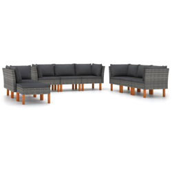 vidaXL Set Divani da Giardino 9 pz con Cuscini in Polyrattan Grigio - Grigio precio