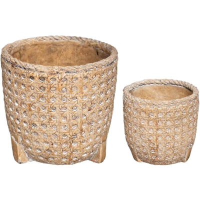Atmosphera Set di 2 vasi Decorativi in Cemento e Vimini Nature, Beige, 12x12/15,2x14,8cm