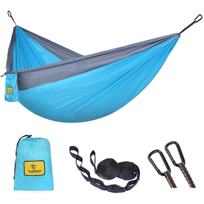 TOMSHOO Amaca da campeggio doppia leggera portatile 300 cm x 200 cm con 2 cinghie e moschettoni per appendere all'aperto Viaggiare con lo zaino in