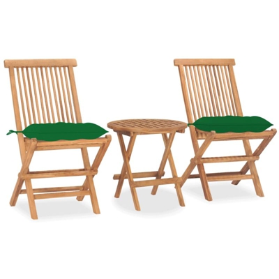 vidaXL Set da Pranzo Giardino Pieghevole 3 pz Cuscino Massello di Teak