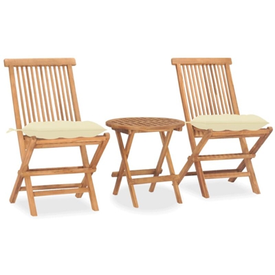 vidaXL Set da Pranzo Giardino Pieghevole 3 pz Cuscino Massello di Teak