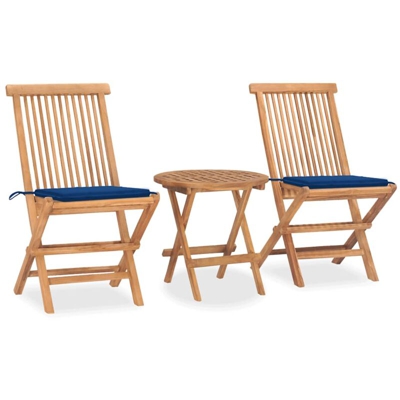 vidaXL Set da Pranzo Giardino Pieghevole 3 pz Cuscino Massello di Teak