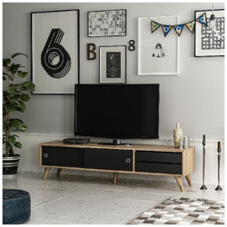 Mobile Porta Tv Eduardo - Con Ante, Ripiani, Cassetti - Da Salotto - Rovere, Nero In Legno, 160 X 40 X 40 Cm características