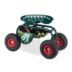 Sgabello per Giardino, Regolabile con Ruote Mobile, Giardinaggio, Vano Portaoggetti, fino a 125 kg,verde scuro características