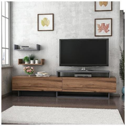 Mobile Porta Tv New Zera - Con Ante, Ripiani, Mensole - Da Salotto - Antracite, Noce In Legno, 180 X 30 X 48 Cm en oferta