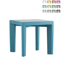 Tavolo quadrato 75x75 Slide Gino top in vetro per bar ristorante giardino | Blu en oferta