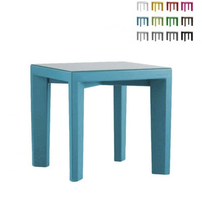 Tavolo quadrato 75x75 Slide Gino top in vetro per bar ristorante giardino | Blu