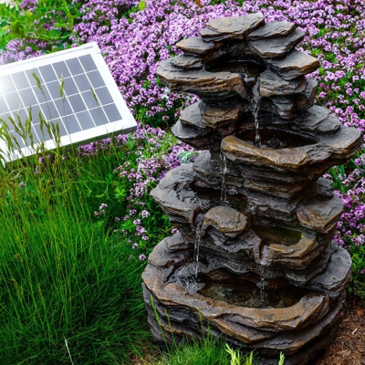 Fontana solare da giardino + batteria. Fontana sorgente con giochi dacqua e cascate. Fontana solare esotec 101316