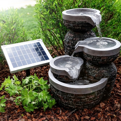 Fontana solare da giardino + batteria. Fontana sorgente con giochi dacqua. Fontana solare esotec 101314