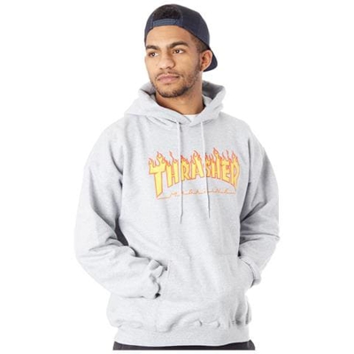 Felpa Con Cappuccio Thrasher Flame Logo Grigio (s, Grigio)
