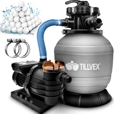 tillvex Pompa Filtro Piscina Portata 10 m³/h Grigio - 5 funzioni di filtrazione - Filtro per piscina con indicatore di pressione - Impianto di