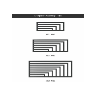A. Scaldasalviette elettrico di 360mm di altezza e di 1140mm di larghezza.