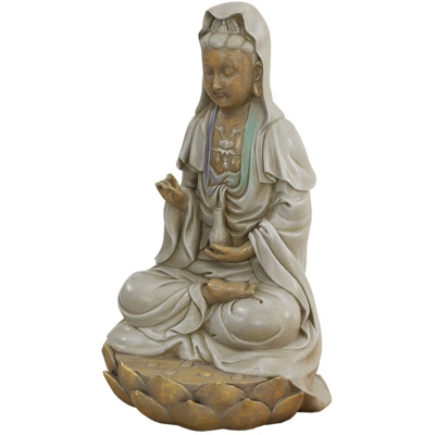 Design Toscano EU1017 Dea Guan Yin Seduti su Una Statua di Lotus, 16.5x19x30.5 cm
