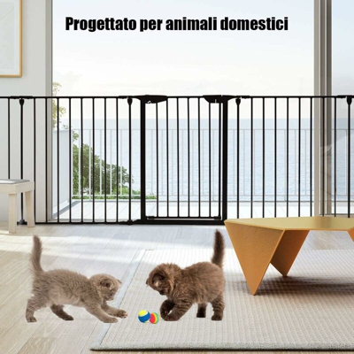 Recinto Ferro di 6 Pannelli, Barriera per Animali Domastici,da Casa e Giardino, Nero/Bianco 380x74,5 cm (Nero)