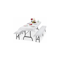 Relaxdays Tovaglie per Tavoli e Panche da Birreria in Set da 3, Misure LxP 100 x 250 cm, 2 Copri Panca, Lavabili, Bianco en oferta