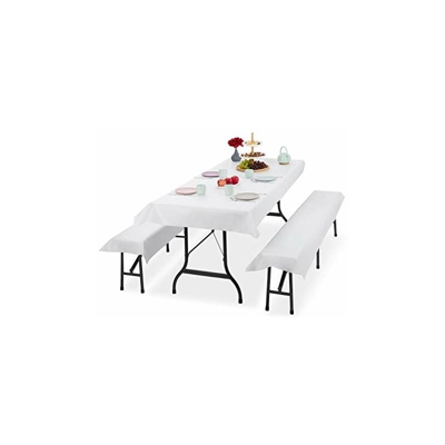 Relaxdays Tovaglie per Tavoli e Panche da Birreria in Set da 3, Misure LxP 100 x 250 cm, 2 Copri Panca, Lavabili, Bianco