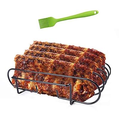 Supporto salvaspazio per barbecue, per arrosti e costine, in acciaio inox, per grigliare coppe di agnello, bistecche e costine, lavabile in
