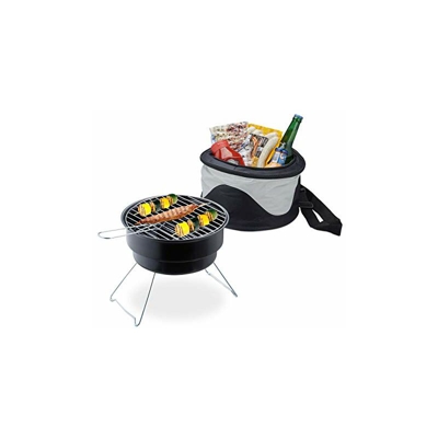 Relaxdays, Nero Griglia Portatile con Borsa Refrigerante, Barbecue Pieghevole da Viaggio, Ã 26cm,BBQ Campeggio & Festival