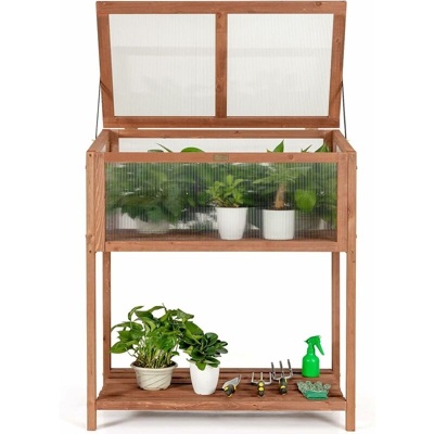 Mini Serra da Giardino per Piante, Struttura Orto in Legno con Tetto Apribile e Inclinato, Aiuola a Cassetta da Balcone, 90 x 50 x 105 cm, Rosso
